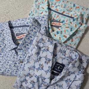 3 Pack! Johnnie-O Button up Shirts Men XL Blue All Over Floral Float Stretch